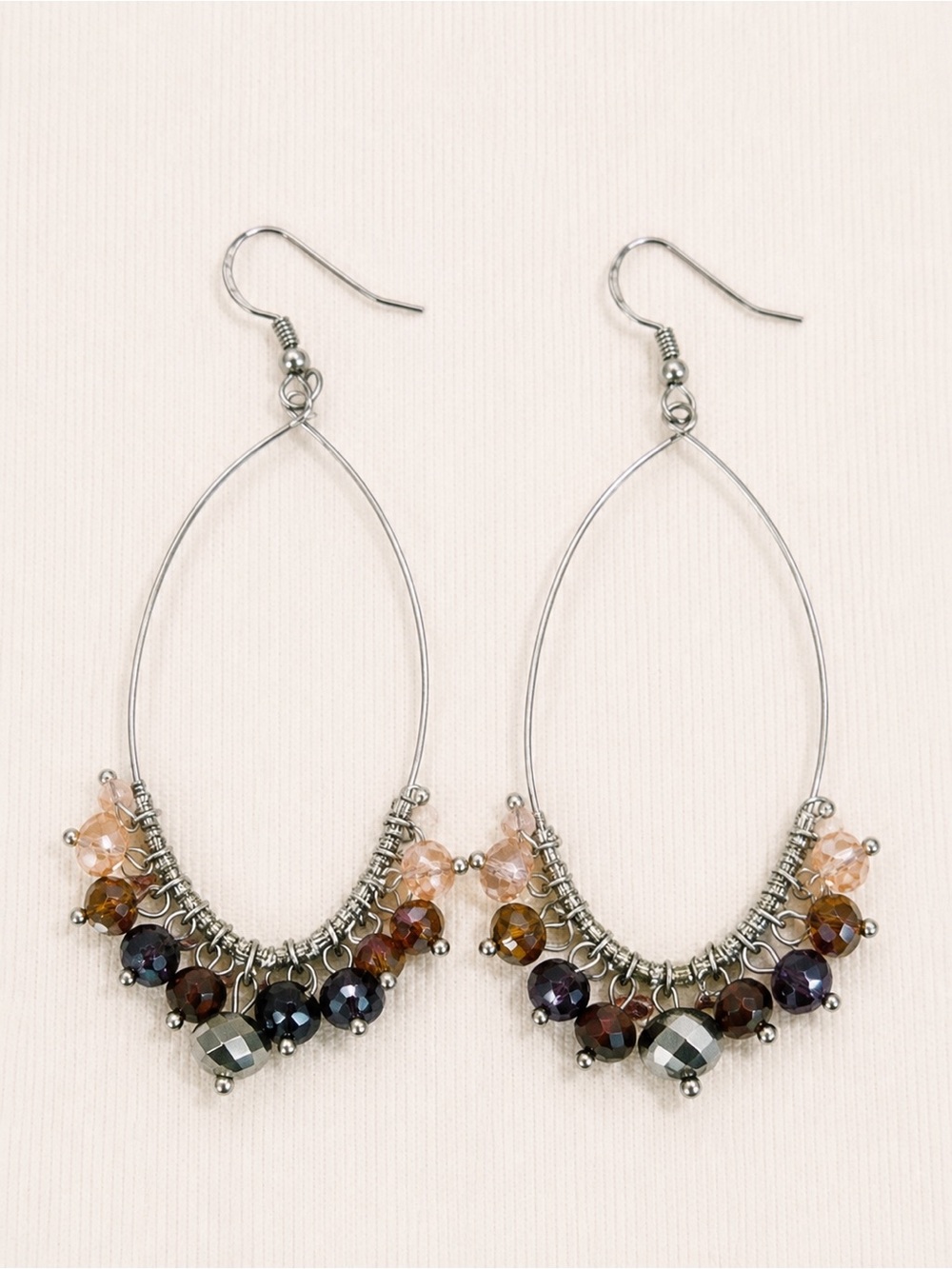 ✨ Silver Tone Crystal Beaded Teardrop Hoop Earrings Boho Dangle Statement ✨